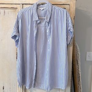 beachlunchlounge Blue and White Striped Short Sleeve Shirt Size L